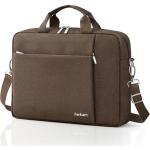 Ferkurn Laptop Bag Case for Women Men Computer Bag Compatible with HP Envy Pavilion Omen/LG Gram/MSI/Dell Inspiron XPS/Lenovo/Acer, Shoulder Strap Carrying Messenger Briefcase, Brown, 17 17.3 Inch