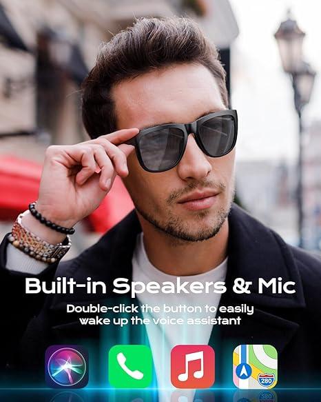 Smart Bluetooth Glasses,Built-in Mic & Speakers,Smart Wireless Headphone Sunglasses for Men and Women,Athletic/Outdoor UV Protection and Voice Control,Unisex(Black)