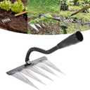 Garden Rake, Gardening Tools Heavy Duty Rake with 5 Metal Tines, Sharp Edge Garden Weeding Tools, All Steel Hardened Hoe Garden Hand Rake Tools for Backyard Lawn Loosening Planting (5 Tines)