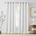 JINCHAN 100% Blackout Curtains for Bedroom, 96 Inch Length Linen Textured Drapes for Living Room, Thermal Insulated Full Light Blocking Curtains, Grommet Top Window Treatments 2 Panels Heathered White (50"W x 96"L (Pack of 2), 100% Blackout Off White)