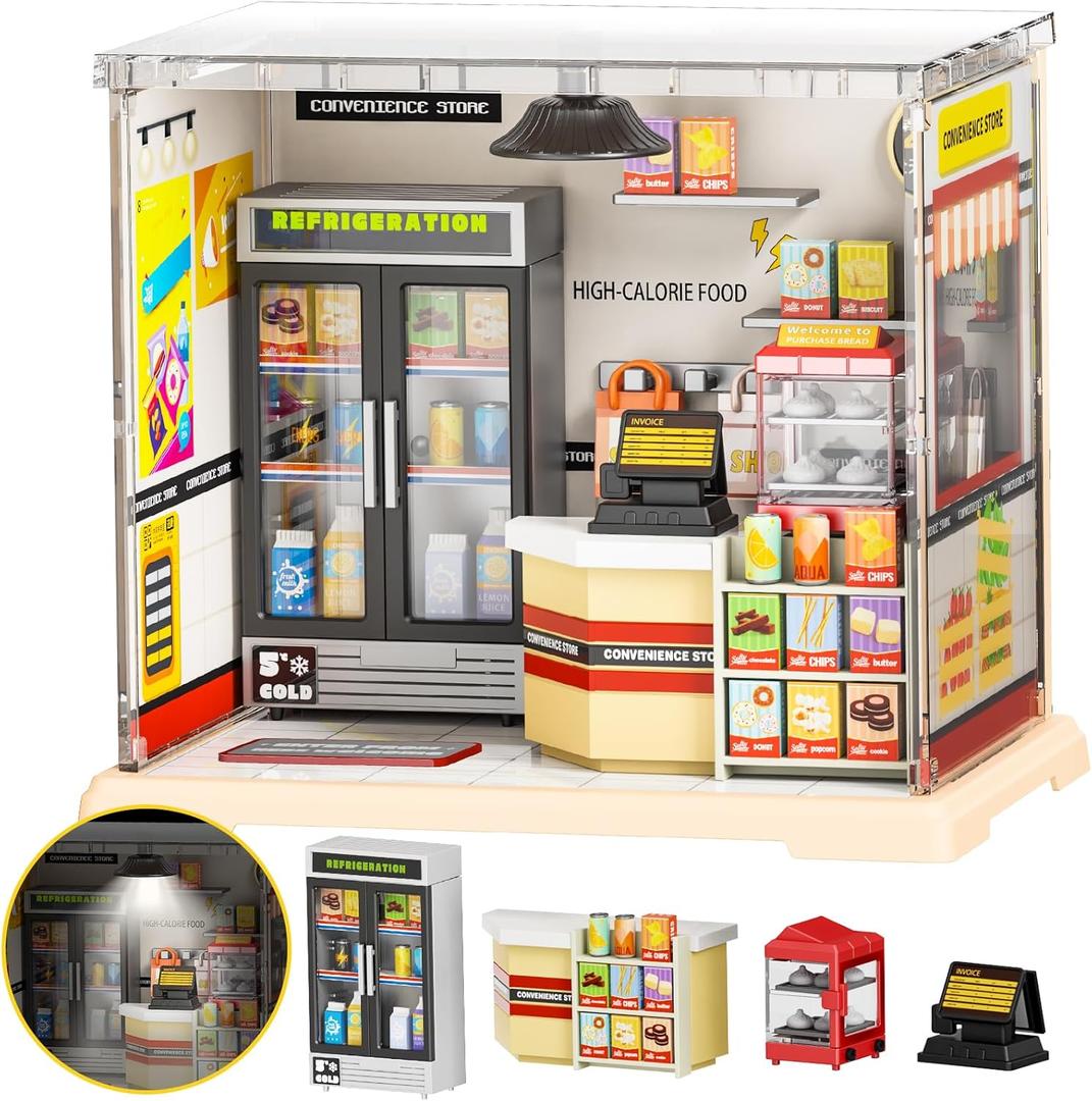 DIY Miniature House Kit, Dollhouse Kit, Miniature Kit, DIY Mini House Building Kit for Adult Teen, Plastic Tiny House Making Kit, Best Craft Hobbies Gift, Convenience Store