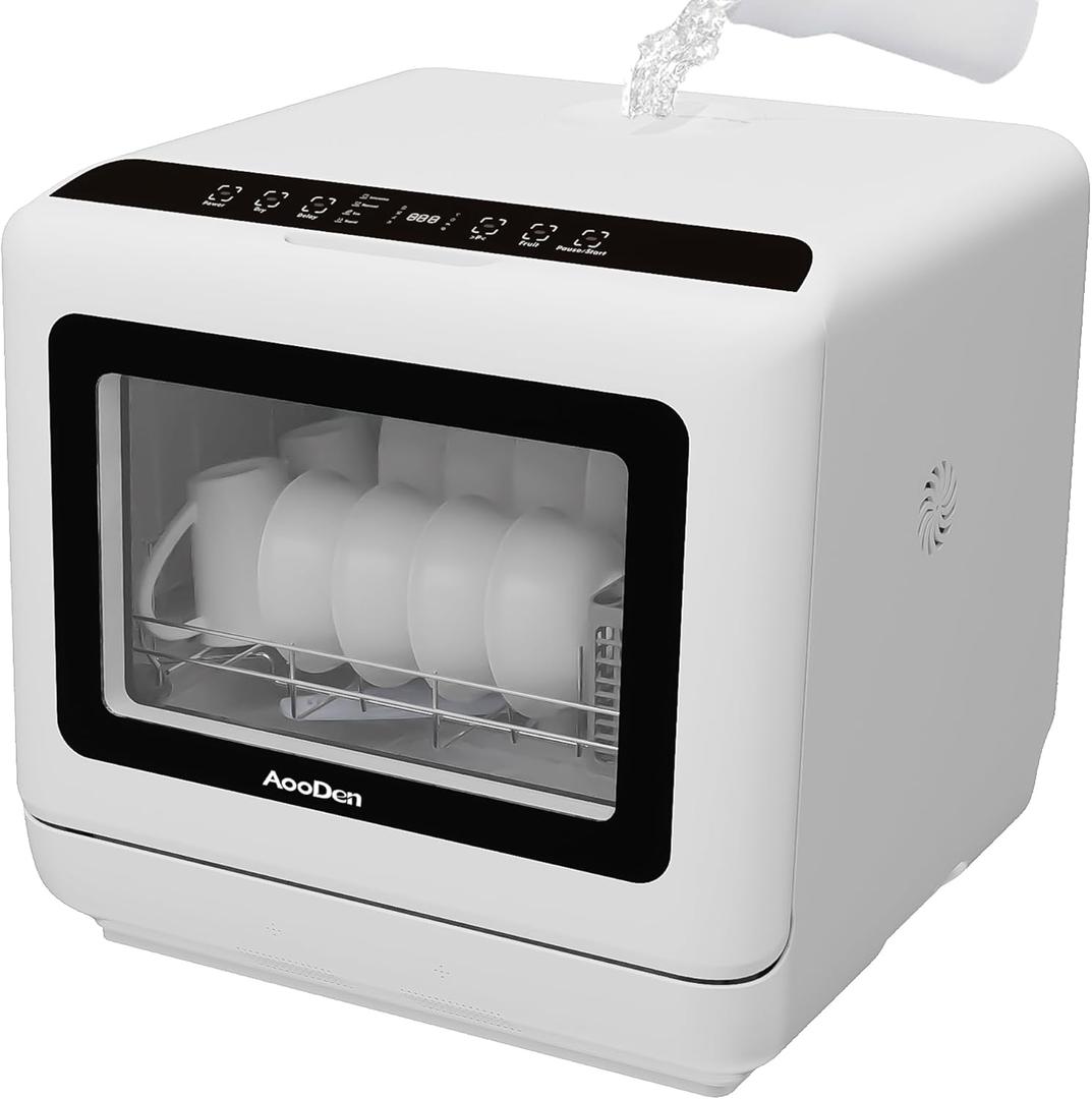 Portable Dishwasher Countertop Dishwasher with 5L Built-in Water Tank, No Hookup Needed, 5 Washing Programs, Air-dry Function, Fruit Washing, Delay Function, Mini Dishwasher for Apartment, RVs