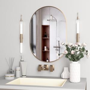 Oval Bathroom Mirror Capsule Wall Vanity Mirror, 24"x36" Pill Mirrors Wall Mounted Mirror, Large Modern Mirror with Gold Metal Frame, Decor for Entryway, Bedroom