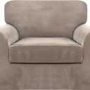 FantasDecor 2 Piece Chair Sofa Covers Velvet for Living Room Slipcovers with Individual Cushion Elastic Furniture Protector for Pets, Machine Washable (Armchair, Taupe)