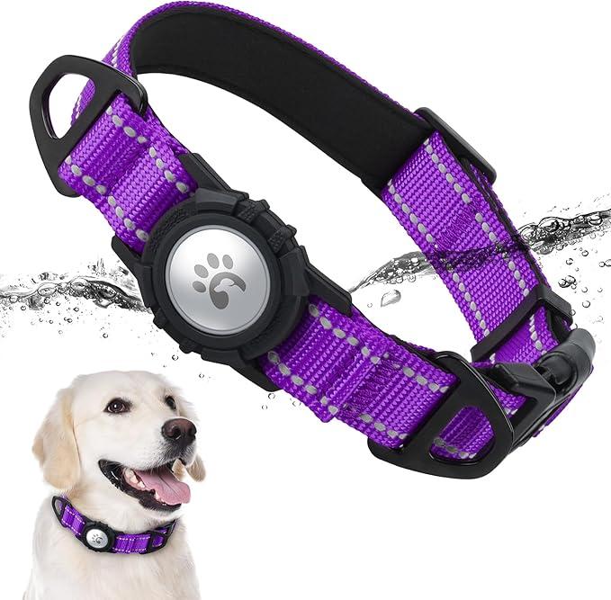 TagME Airtag Dog Collar, Waterproof Reflective Pet Collar with Airtag Holder, Soft Padded and Double D-Rings for Large Dogs, L