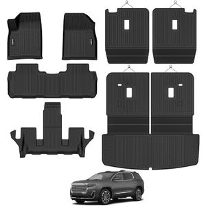 Floor Mats for 2017-2023 GMC Acadia 6 Seats with 2nd Row Bucket Seat, Trunk Mat and Backrest Mat All Weather TPE Protector for GMC Acadia Accessories