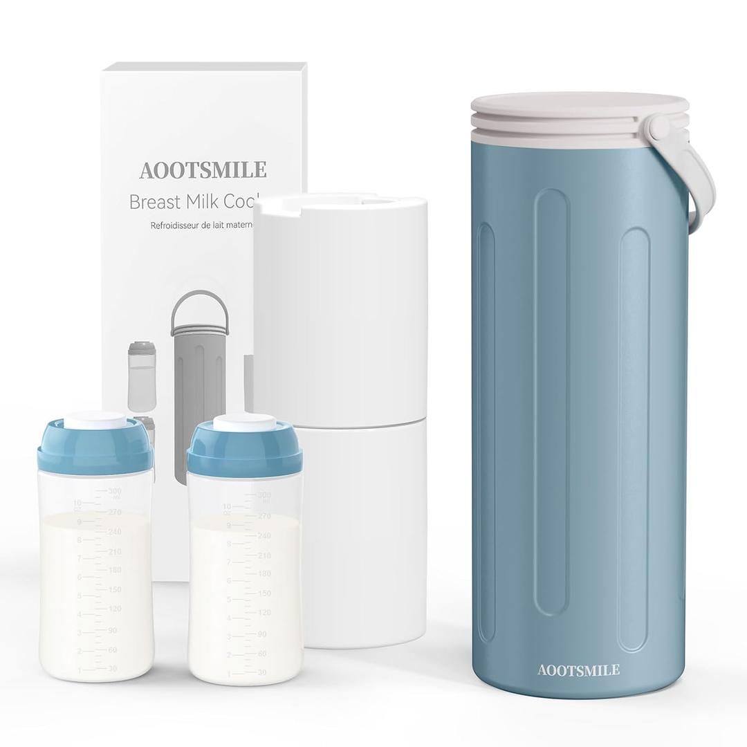 Portable Breast Milk Cooler for Travel, 22oz Large Capacity Breastmilk Chiller for Working Moms, 360 Cooling Keeps Milk Chilled 24 Hours, Includes 2 Baby Bottles, Breastfeeding Essentials (Blue)