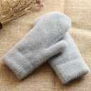 IZUS Women Winter Warm Cold-Weather-Mittens Acrylic-Wool Thick-Knitted-Crochet-Gloves Spring S/M (Gray)