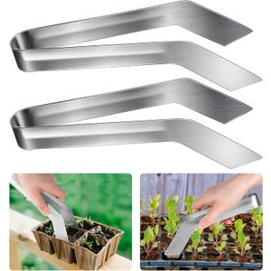 PURPLE STAR 1N 2 Pcs Seedling Transplant Tongs- 8.7 Inch Stainless Steel Gardening Plants Transplant Tongs- Seedling Remove Transplant Pliers for Reducing Root Damage, Silver