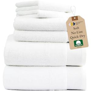 California Design Den Extra Soft & Fluffy 100% Cotton Towels - 6 Piece Towel Set, Quick Dry Towel & Highly Absorbent, Hotel Bath Towel Set - 2 Bath Towels, 2 Hand Towels & 2 Washcloths (White)