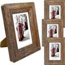 4x6 Picture Frames Set, Set of 4 Wooden Picture Frames Real Tempered Glass and Composite Wooden Rustic Rounded Corners Photo Display for Tabletop Wall Mount (Brown)