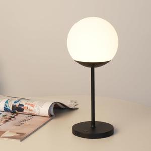 WEILAILUX Cordless Table Lamp with Globe Shade, Rechargeable Dimmable Bedside Light, Shower Lamp Waterproof, Touch Control, 8-72 Hours Runtime, 2700K Warm White for Indoor Outdoor (Black, Mini)