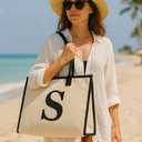 Salt Earth Canvas Tote Bag for Women, Personalized Initial Monogram Tote, Beach Grocery Utility Tote for Travel & Work