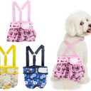 Washable Female Dog Diaper with Suspender - 3 Pack Reusable Super Absorbent & Leakproof Fixed Doggie Diapers for Dogs in Heat Cycle, Colorful, Small