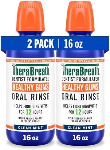 TheraBreath Healthy Gums Mouthwash Clean Mint, Antigingivitis, Dentist Formulated, 16 Fl Oz (2-Pack)