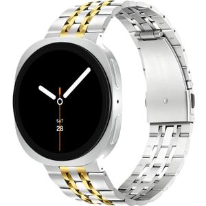 No Gaps Bands Compatible with Samsung Galaxy Watch Watch 8 40mm/44mm/Classic 46mm 2025, Stainless Steel Metal Replacement No Gap Band Women Men Large Small (Silver + Gold)