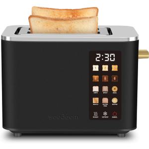 SEEDEEM Toaster 2 Slice, Touch Control Screen, Smart Stainless Toaster, 6 Shade Setting, 6 Bread Selection, Countdown, Removable Crumb Tray, 900W, Matte Black
