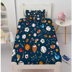 Boys Sports Fitted Sheet Twin Size 3D Soccer Basketball Baseball Football Bedding for Kids Teens Bedroom Comfy Deep Pocket Bed Sheet Set Decorative for Sports Fans Blue
