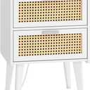HHETOGOL Small White Rattan Nightstand with Charging Station & 2 Rattan-Like Decor Drawers,Small End Table with Solid Wood Feet Bedside Table Small Bedroom, Living Room, White,TTBZ02WE