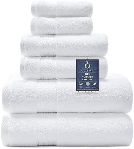 COZYART White Bath Towel Sets, Premium Turkish Cotton Large Towel Set for Bathroom, 650 GSM Luxury Bathroom Sets Pcs with 2 Bath Towels, 2 Hand Towels, 2 Washcloths, Ultra Soft and Water Absorbent