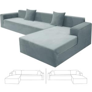 ZNSAYOTX 2026 Soft Velvet Sectional Couch Covers, Luxury Plush Slipcovers with Elastic Bottom for L Shape Sectional Sofa, 2 Pcs Pet Friendly Protector (3 Seat Couch + 3 Seat Chaise, Light Grey)