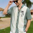 Men's Bowling Shirt Short Sleeve Hawaiian Shirt Button Down Coconut Printed Summer Beach Casual Shirts (Orange, L)