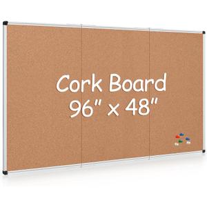 Extra Large Cork Bulletin Board 96" X 48", Foldable Notice Pin Board for Wall, Silver Aluminum Framed 8'x4' Corkboard, Wall Mounted Noticeboard with 36 Push Pins for School, Home & Office
