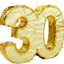 Gold Foil Number 30 Pinata for Birthday Party Decorations Centerpieces Anniversary Celebrations (Small 16.5 X 13 in) Wood