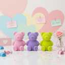 Thyle 3 Pcs Valentine's Day Velvet Flocked Bears 4 Inch Valentine Bear Table Decor Pastel Bear Statue Tabletop Centerpiece Farmhouse Bears Decorations for Valentine's Day Wedding Anniversary Shelf