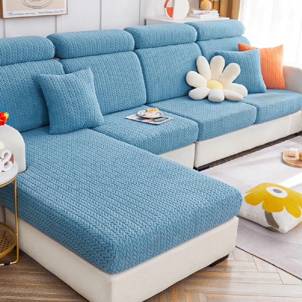 Magic Sofa Covers Soothing Home Sofa Cushion Covers Sofa Hero Covers for Couch Magic Couch Covers Stretch Slipcovers for Couches and Sofas (Wheat-Ocean Blue,Large Single Seat Cover)