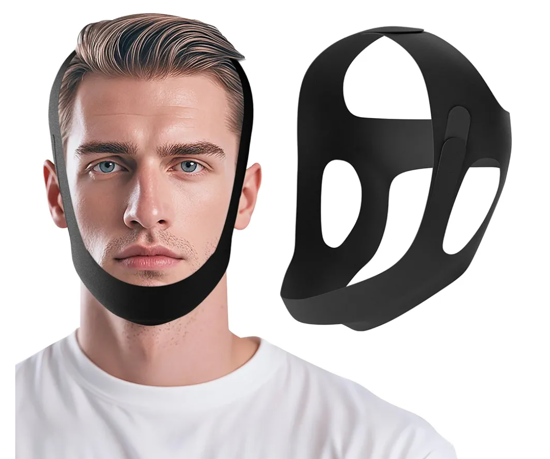 OHELEEP Anti Snore Chin Strap for CPAP Users, Snore Stopper Adjustable, Chin Strap for Sleeping Comfortable Stop Snoring Solution, Anti Snoring Devices Breathable and Reusable, Black, M