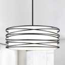 19.7" Black Pendant Light, 5-Lights Modern Drum Chandeliers for Dining Room Adjustable Pendant Hanging Lighting with White Fabric Shade for Kitchen Island Living Room Entryway Bedroom