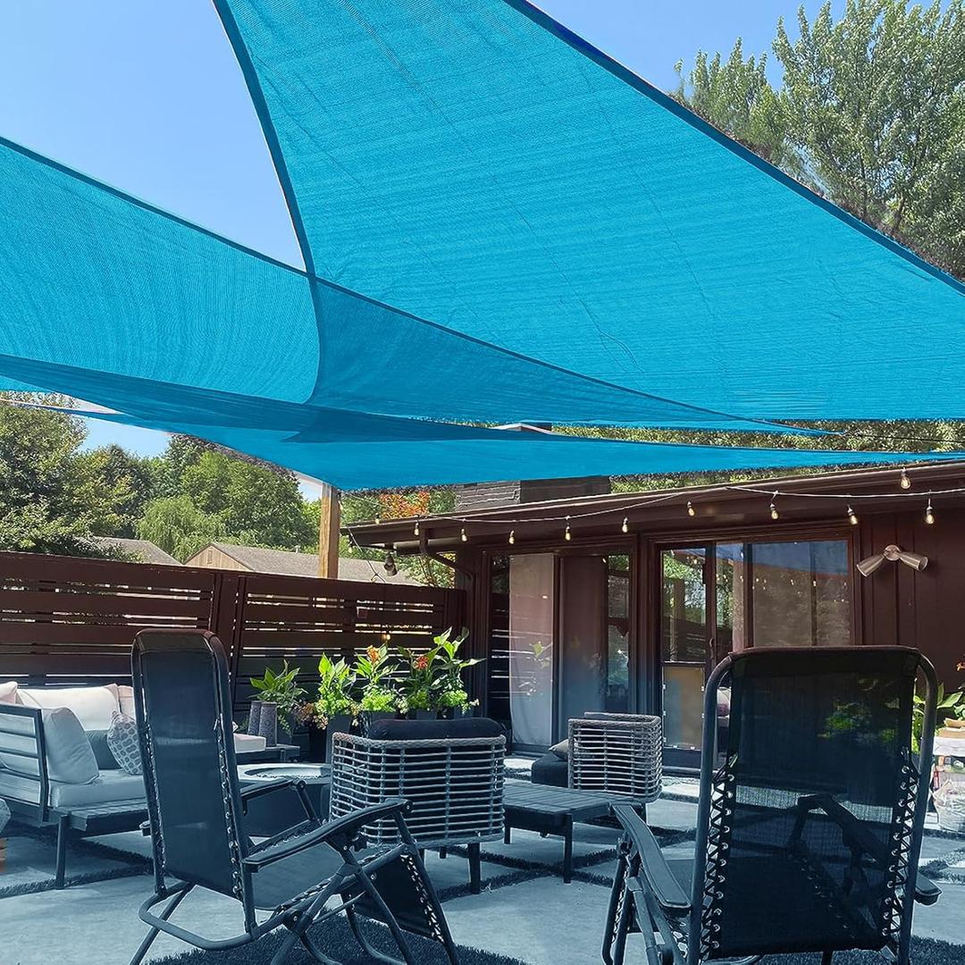 LOVE STORY 10' x 10'x 14' Right Triangle Turquoise Blue Sun Shade Sail Canopy UV Block Cover for Outdoor Patio Garden Backyard