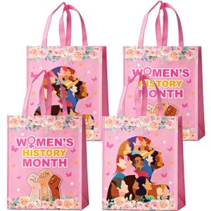 20Pcs Women's History Month Party Bags with Handles Treat Bags Reusable Non-woven Gift Bag for Womens History Month Party Decorations Supplies.