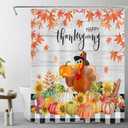 EOBTAIN Fall Thanksgiving Shower Curtain for Bathroom Turkey and Farm Harvest Plant on Vintage Wooden Board Shower Curtain with 10 Hooks Pumpkin and Sunflower Bathroom Curtains Shower Set 60x72 Inch (Black)