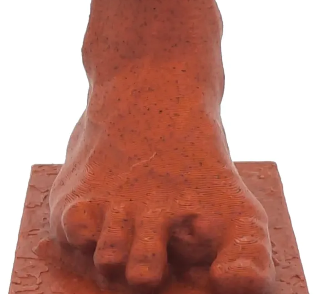 Right Foot Figurine of Four Toes, Greek Mythology Decor with Red Granite-Like Texture Finish, Paint-It-Yourself Figurine, 2.4 inches Tall