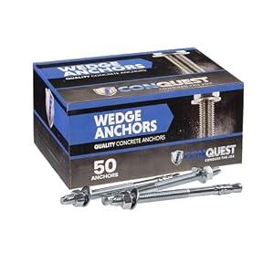 Conquest 304 Stainless Steel Concrete Wedge Anchors 3/ 8" x 5" - Heavy Duty Anchor Bolts for Outdoor, Residential, and Light Commercial Use (50 Pack)