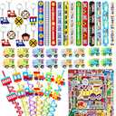CHSLtmxq Train Party Favors 122PCS Slap Bracelets DIY Stickers Drinking Straw Keychains Pull-back Vehicle for People Car Theme Birthday Party Car Theme Birthday Party
