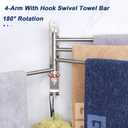 NearMoon Swivel Towel Rack, 13.8" Thicken 304 Stainless Steel 4-Arm Towel Bar, Space Saving Wall Mounted Towel Holder with Hook, Rustproof Swing Out Towel Hanger for Bathroom, Kitchen (Brushed Nickel)