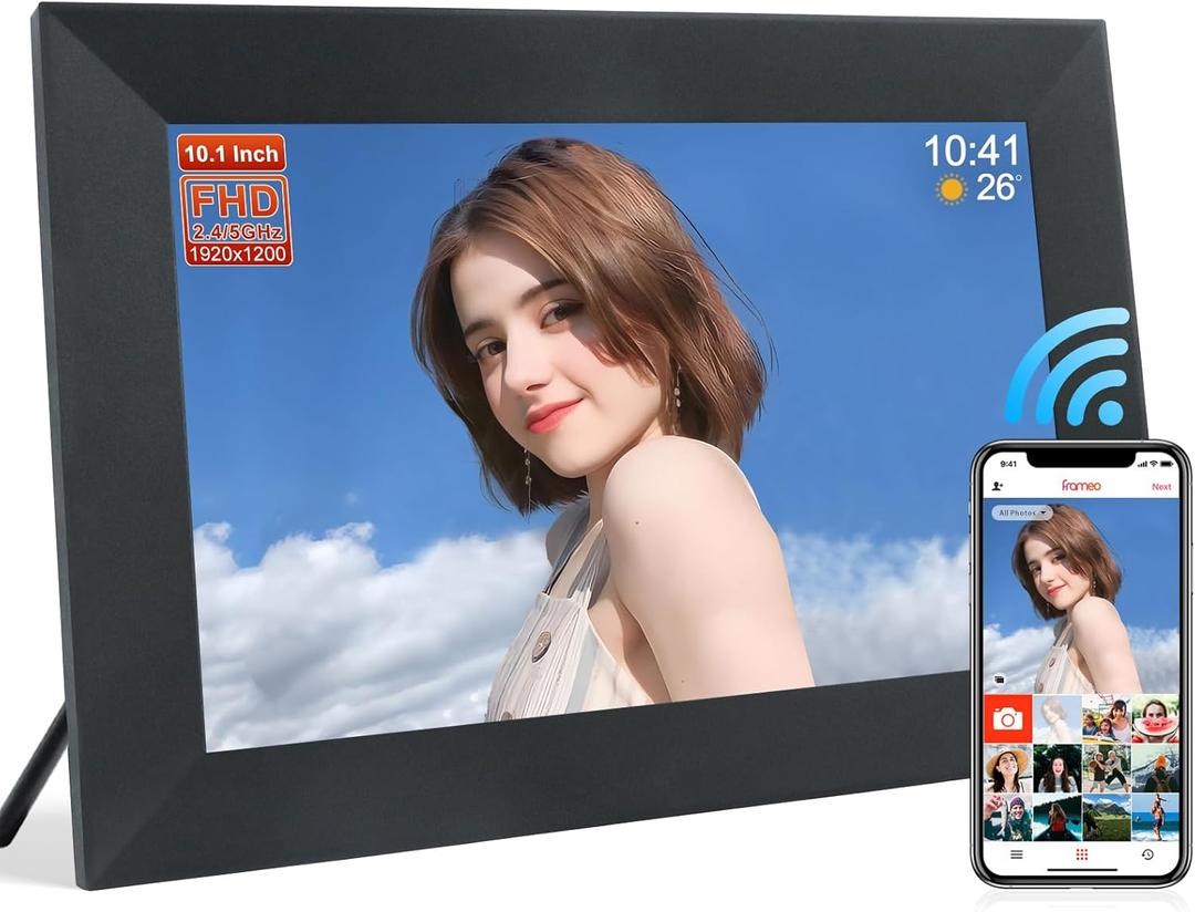 Frameo 10.1 Inch Smart WiFi Digital Photo Frame,Digital Picture Frame with 1920*1200 IPS FHD,16GB Storage & SD Slot, Electronic Picture Frame Touch Screen with Auto-Rotate, Frameo Digital Frame Wifi
