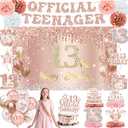 13th Birthday Decorations for Girls – 53pcs Official Teenager Decorations Backdrop, Banner, Honeycomb Centerpieces, Hanging Swirls, Foil & Latex Balloon, Cake & Cupcake Toppers, Sash, Pom Poms
