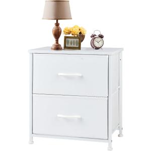 Sweetcrispy Nightstand with 2 Storage Drawers, 20" Height Small Bed Side Furniture End Table, Wooden Top Fabric Cabinet Kids Night Stand Mini Dresser for Bedroom, Closet, Entryway, Dorm, White