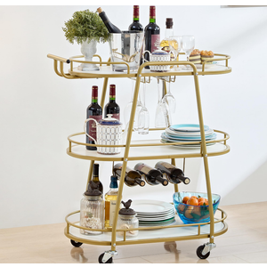 J-yaamiZz White 3 Tiers Bar Cart, Home Bar Serving Cart on Lockable Wheels, Rolling Alcohol Cart with Guardrail Wine Rack, Modern Wine Cart for Home Kitchen Dining, Living Room, Medium