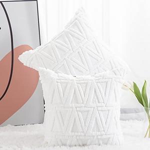 MADIZZ White Plush Short Wool Throw Pillow Covers One Super Soft Boho Velvet Pillow Cover Decorative Textured Throw Pillowcase for Sofa Bedroom 14x14 Inch