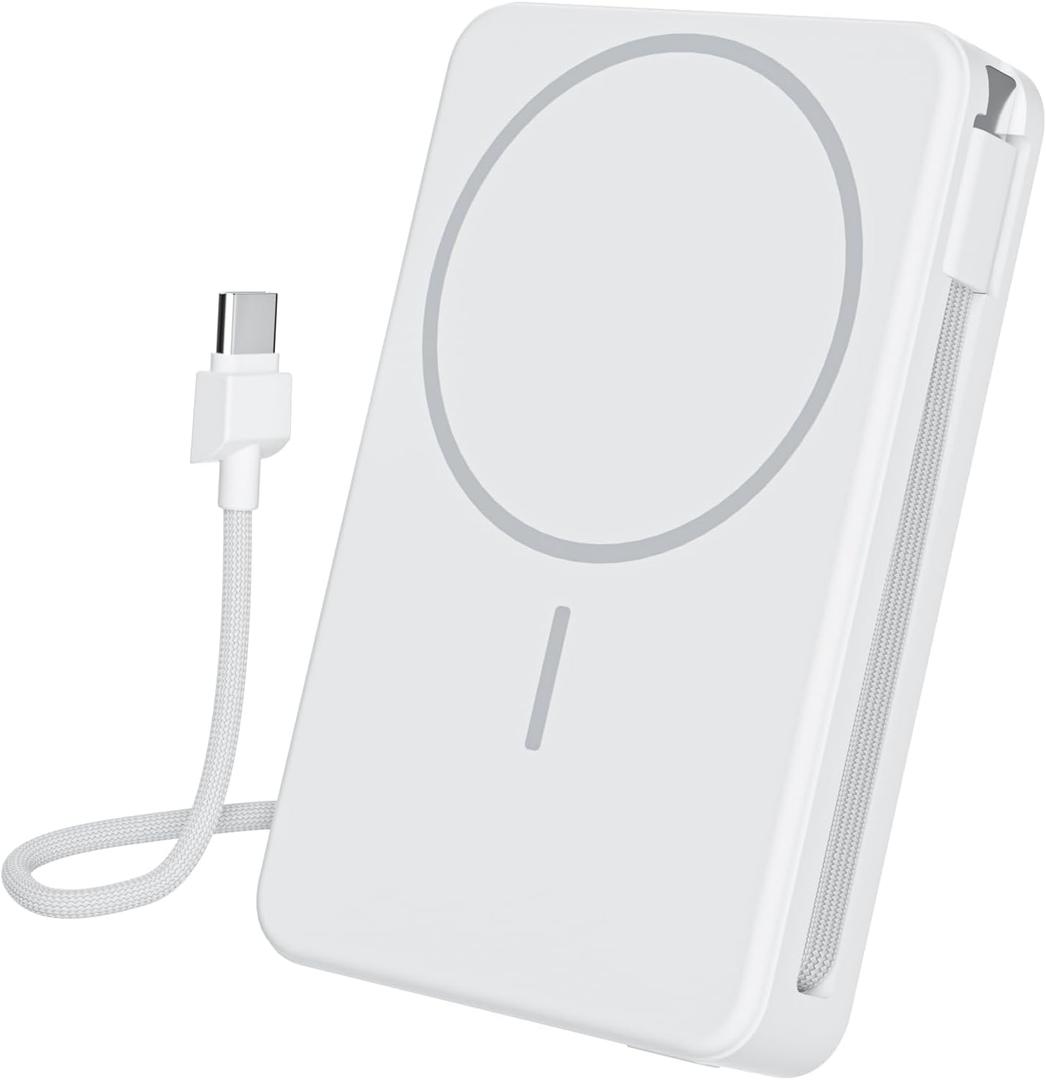 Magnetic Power Bank, 10,000mAh Wireless Portable Charger for Mag-Safe 15W Fast Charging, Battery Pack with USB-C Cable 20W in/Out for iPhone Air/17/16/15/14/13/12/Plus/Pro/Pro Max, AirPods & More (White)