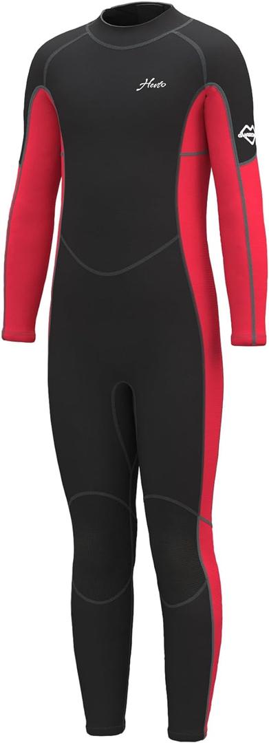 Hevto Kids Wetsuit for Boys Girls Toddler Youth 3/2mm Neoprene Full Wet Suits in Cold Water for Swimming Surfing Diving (8 Slim, K1-Red/Gray Stitch)