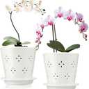 Suclain 2 Pcs 5 Inch Ceramic Orchid Pots with Holes Outdoor Indoor Orchid Planter Pot with Drainage Hole and Saucer Flower Pot Set for Repotting Promote Airflow Deter Over Watering (White), Missing One Part