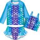 LQSZ Girls Rash Guard Sets Long Sleeves Swimsuit 3 Pieces Tankini Bathing Suit Swimwear for Girls(4-5T, C-mermaid)