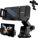 15W Qi Wireless Car Charger Auto-Rotating Dual Coils Fast Charging Vent/Dashboard Phone Mount Holder for Samsung Galaxy Z Fold 7/6/5/S24, iPhone 17/16/15/14 Pro Max, Google Pixel 8/7 Pro (L)