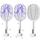1 Pack Electric Fly Swatter Rackets, 2-in-1 Handhold Bug Zapper with 3000V High Voltage, Plug-in Mosquito Killer Insect Light Trap with 3 Layer Safety Mesh Portable for Indoor Outdoor Use